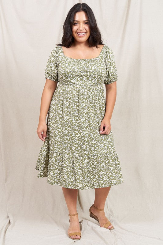 Paisley Floral Square Neck Puff Sleeve Boho Dress - Fuzzys Fashion USA