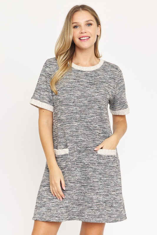 Preppy Tweed Shift Dress - Fuzzys Fashion USA
