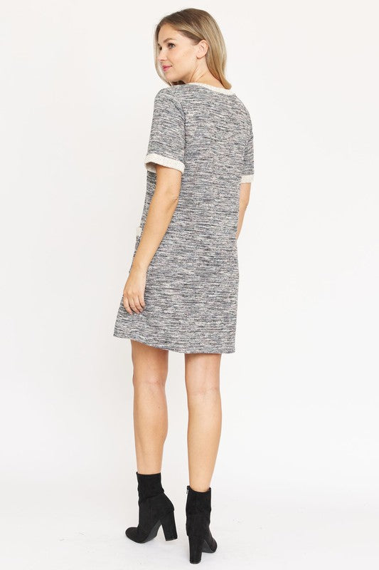 Preppy Tweed Shift Dress - Fuzzys Fashion USA