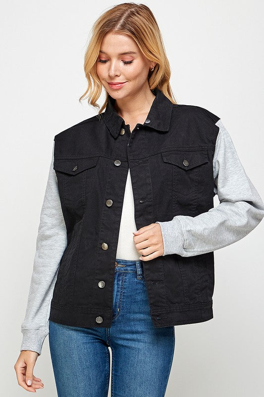 Women's Denim  Jacket with Fleece Hoodies - Fuzzys Fashion USA