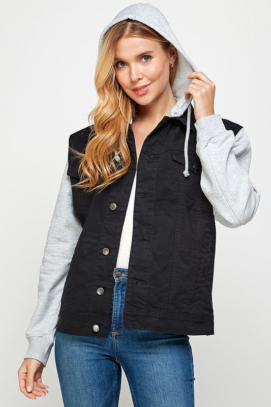 Women's Denim  Jacket with Fleece Hoodies - Fuzzys Fashion USA