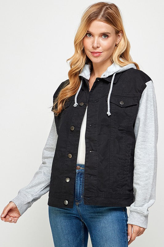 Women's Denim  Jacket with Fleece Hoodies - Fuzzys Fashion USA