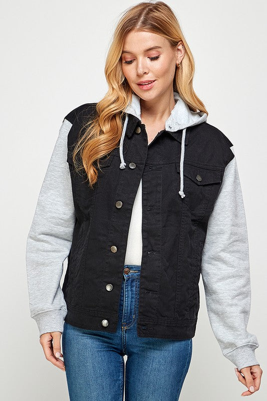 Women's Denim  Jacket with Fleece Hoodies - Fuzzys Fashion USA