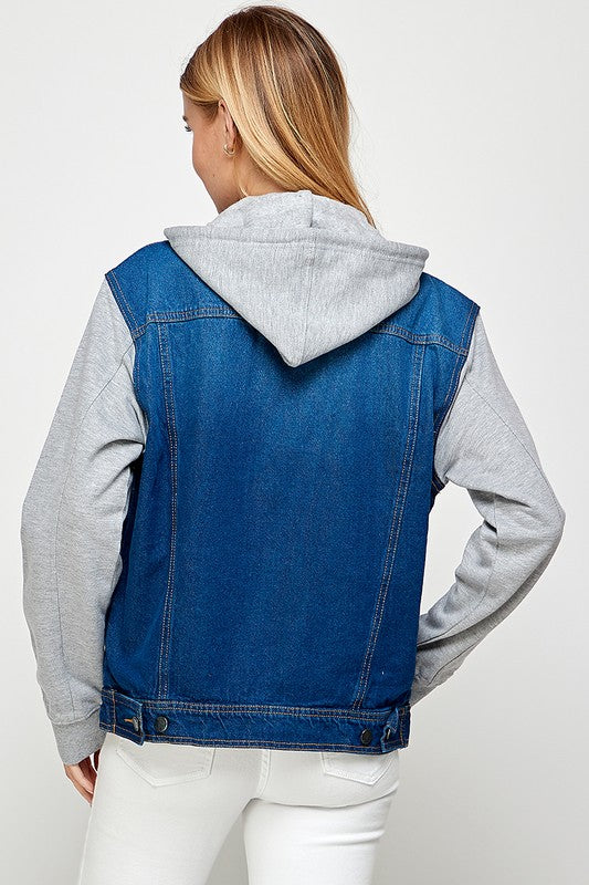 Women's Denim  Jacket with Fleece Hoodies - Fuzzys Fashion USA