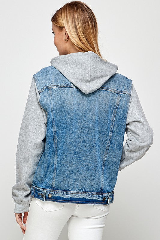 Women's Denim  Jacket with Fleece Hoodies - Fuzzys Fashion USA