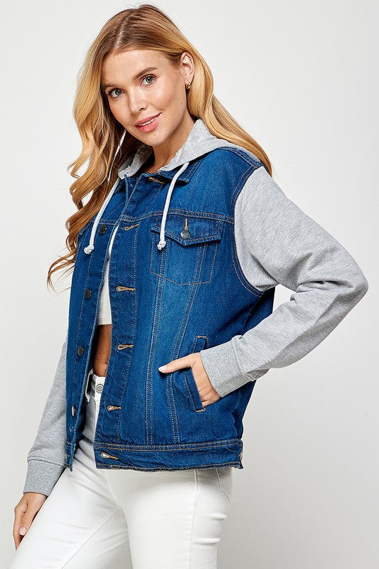 Women's Denim  Jacket with Fleece Hoodies - Fuzzys Fashion USA