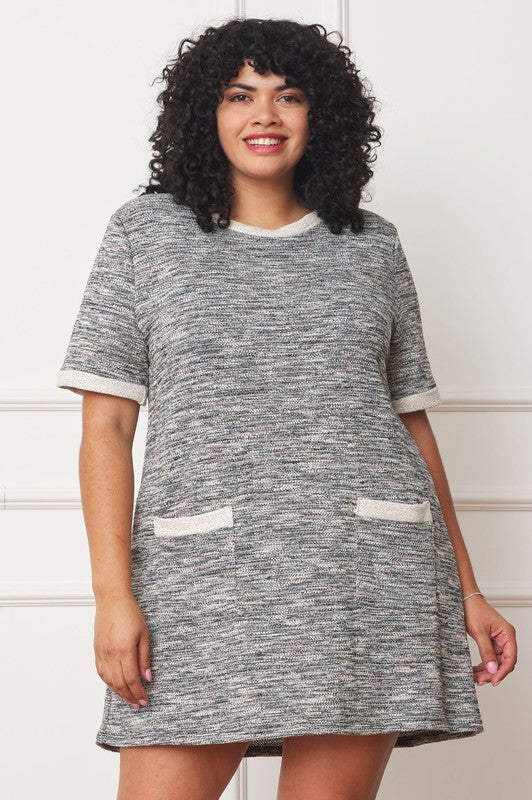 Plus Preppy Tweed Shift Dress - Fuzzys Fashion USA