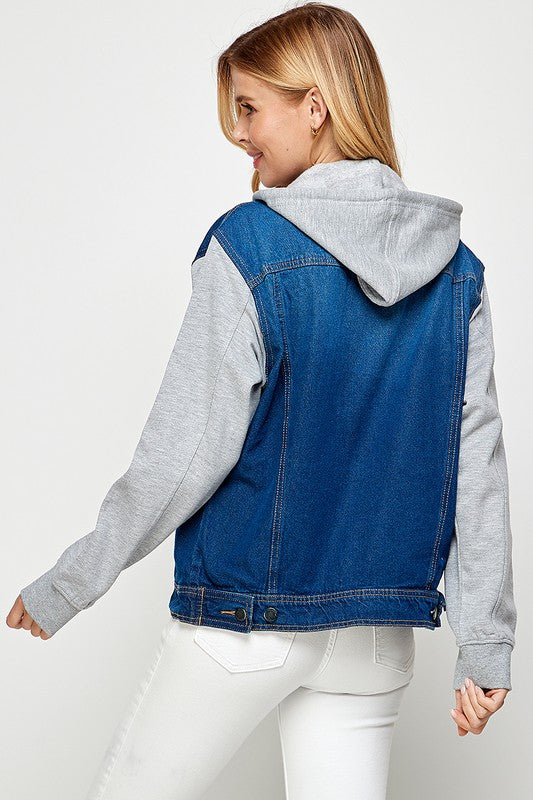 Women's Denim  Jacket with Fleece Hoodies - Fuzzys Fashion USA
