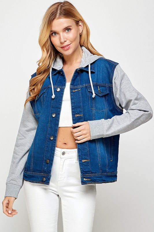 Women's Denim  Jacket with Fleece Hoodies - Fuzzys Fashion USA