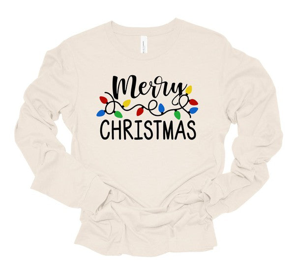 Ho Ho Ho Christmas Lights Crew Neck LS Tee - Fuzzys Fashion USA