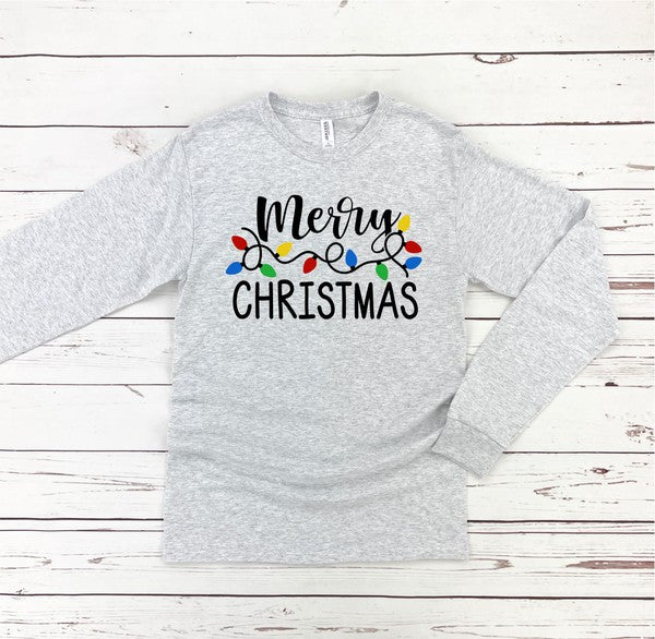 Ho Ho Ho Christmas Lights Crew Neck LS Tee - Fuzzys Fashion USA