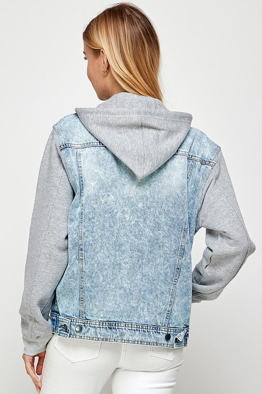 Women's Denim  Jacket with Fleece Hoodies - Fuzzys Fashion USA
