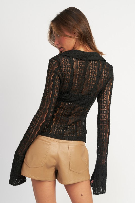 BELL SLEEVE LACE TOP - Fuzzys Fashion USA