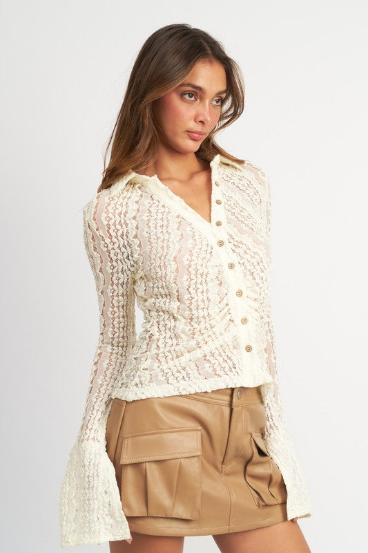BELL SLEEVE LACE TOP - Fuzzys Fashion USA