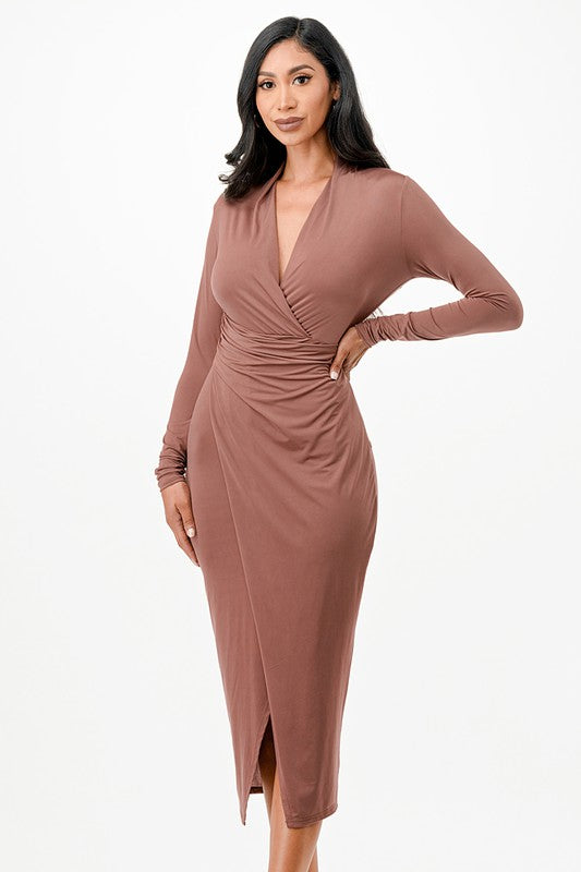 Criss Cross Long Sleeve Midi Dress - Fuzzys Fashion USA