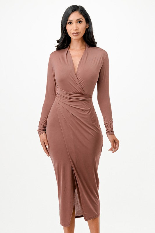 Criss Cross Long Sleeve Midi Dress - Fuzzys Fashion USA