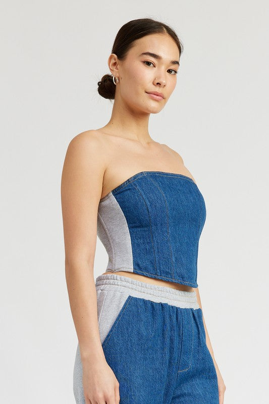 MIXED MEDIA BUSTIER TOP - Fuzzys Fashion USA