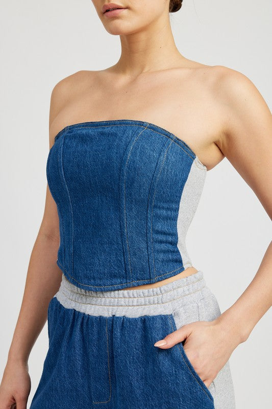 MIXED MEDIA BUSTIER TOP - Fuzzys Fashion USA