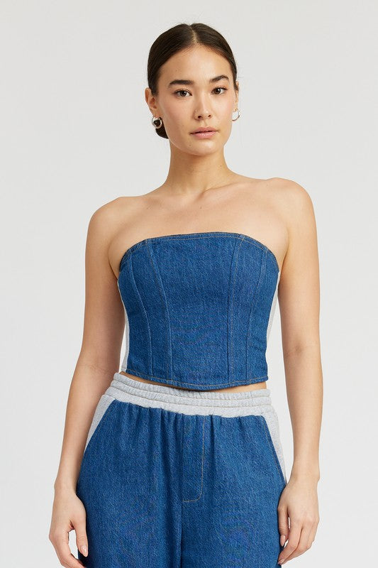 MIXED MEDIA BUSTIER TOP - Fuzzys Fashion USA