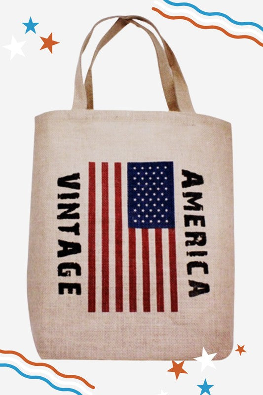 VINTAGE AMERICAN FLAG STRAW TOTE BAG - Fuzzys Fashion USA