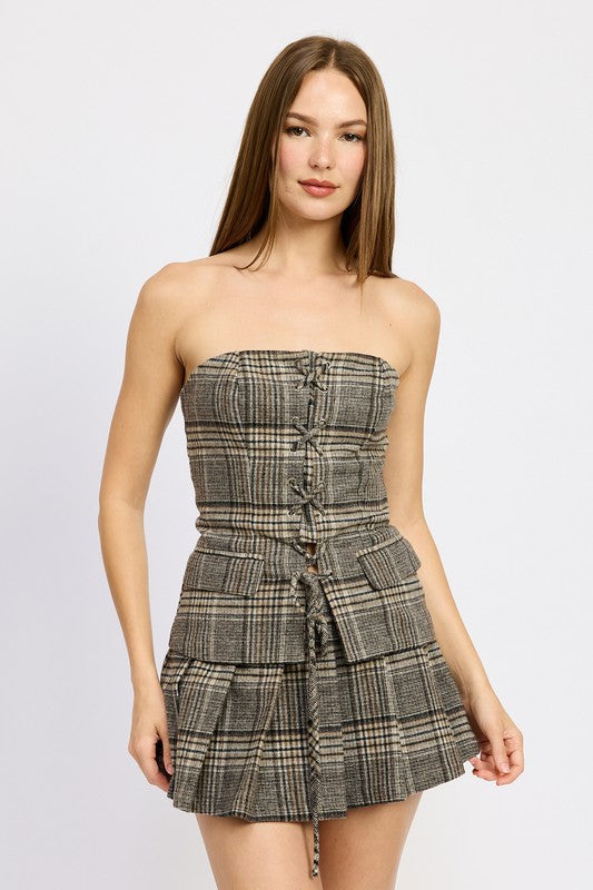 PLEATED PLAD MINI SKIRT - Fuzzys Fashion USA