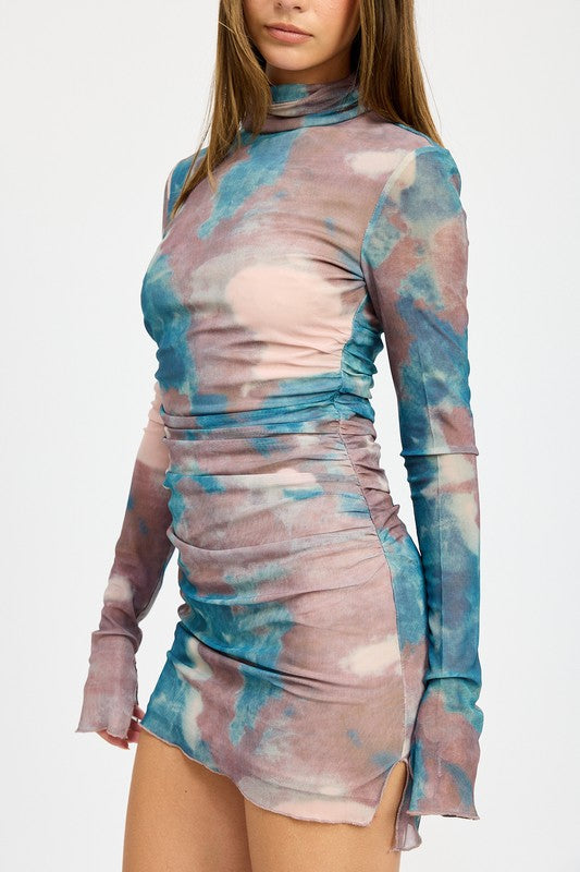 MOCK NECK RUCHED MINI DRESS - Fuzzys Fashion USA