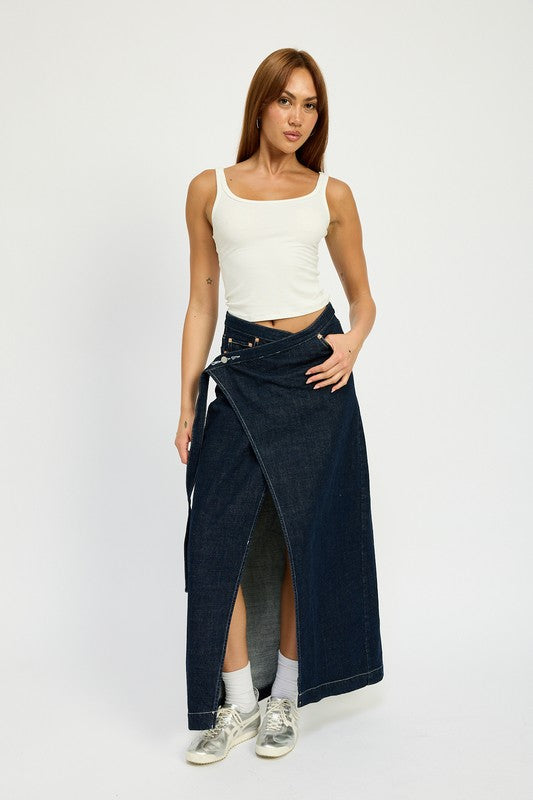 WRAPPED MAXI DENIM SKIRT - Fuzzys Fashion USA