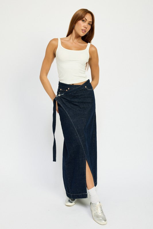 WRAPPED MAXI DENIM SKIRT - Fuzzys Fashion USA