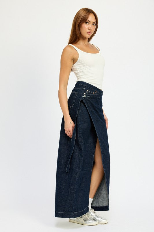 WRAPPED MAXI DENIM SKIRT - Fuzzys Fashion USA