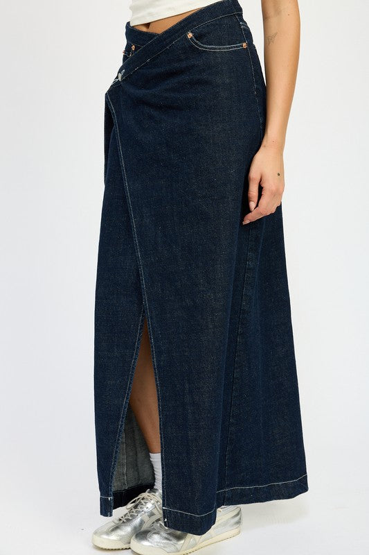 WRAPPED MAXI DENIM SKIRT - Fuzzys Fashion USA