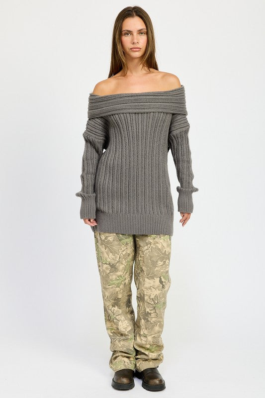 OVERSIZED OFF SHOULDER SWEATER - Fuzzys Fashion USA