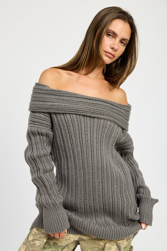 OVERSIZED OFF SHOULDER SWEATER - Fuzzys Fashion USA