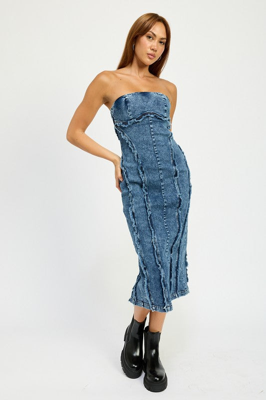 TUBE FRAYED SEAM MIDI DRESS - Fuzzys Fashion USA