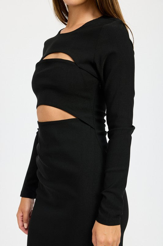 LONG SLEEVE CUTOUT MIDI DRESS - Fuzzys Fashion USA