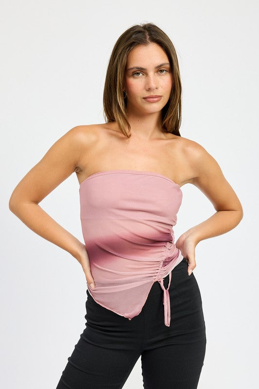 ASYMMETRICAL SHIRRED TUBE TOP - Fuzzys Fashion USA