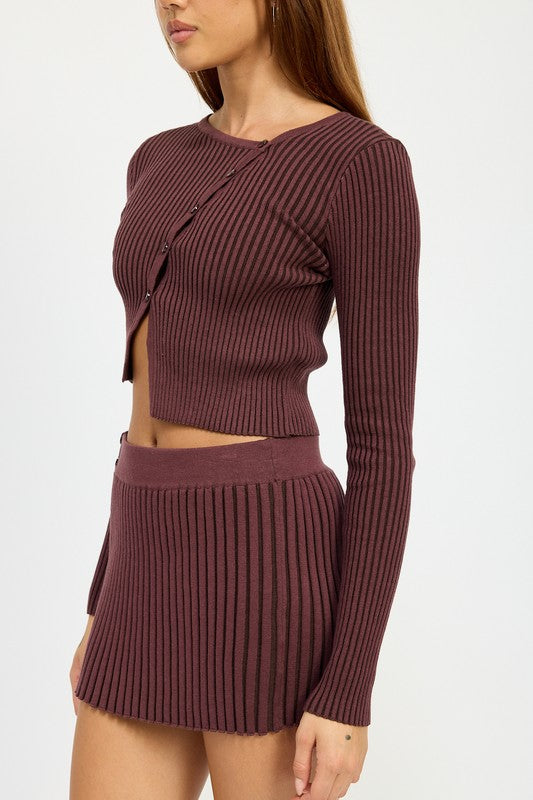 RIBBED ASYMMETRICAL CARDIGAN TOP - Fuzzys Fashion USA