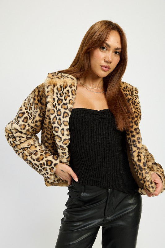 ANIMAL PRINT FURRY JACKET - Fuzzys Fashion USA