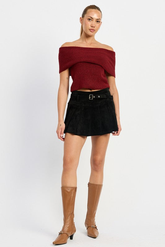PLEATED SUEDE SKORT WITH BELT - Fuzzys Fashion USA