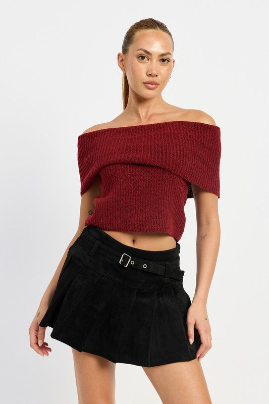 PLEATED SUEDE SKORT WITH BELT - Fuzzys Fashion USA
