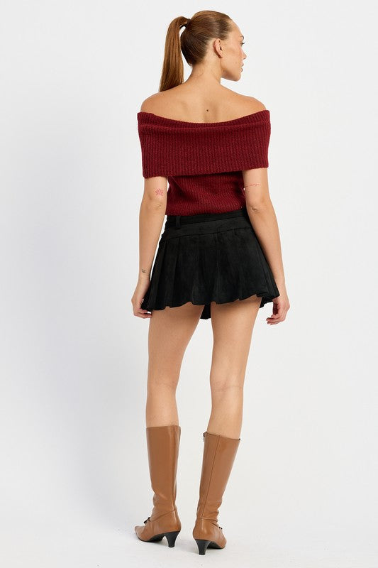 PLEATED SUEDE SKORT WITH BELT - Fuzzys Fashion USA
