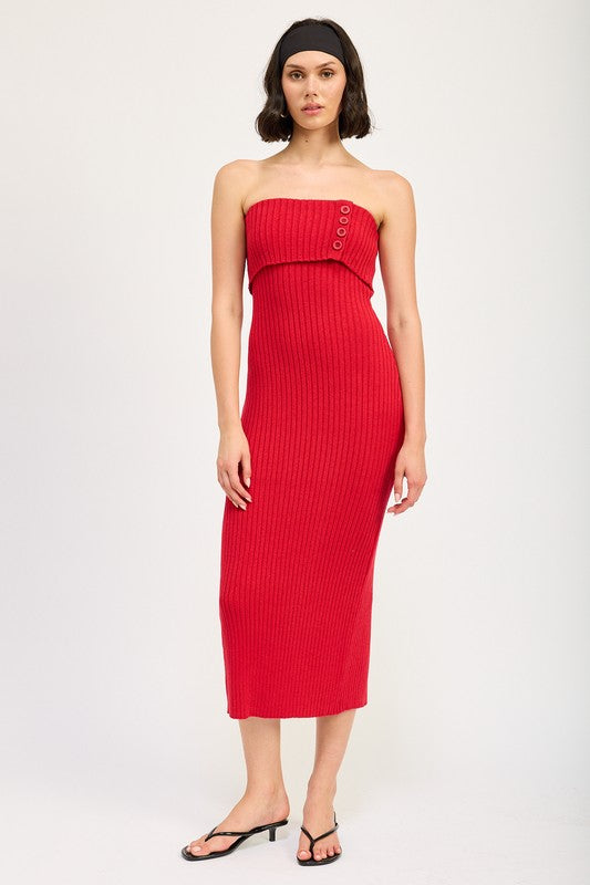 FOLD OVER RIBBED TUBE DRESS - Fuzzys Fashion USA