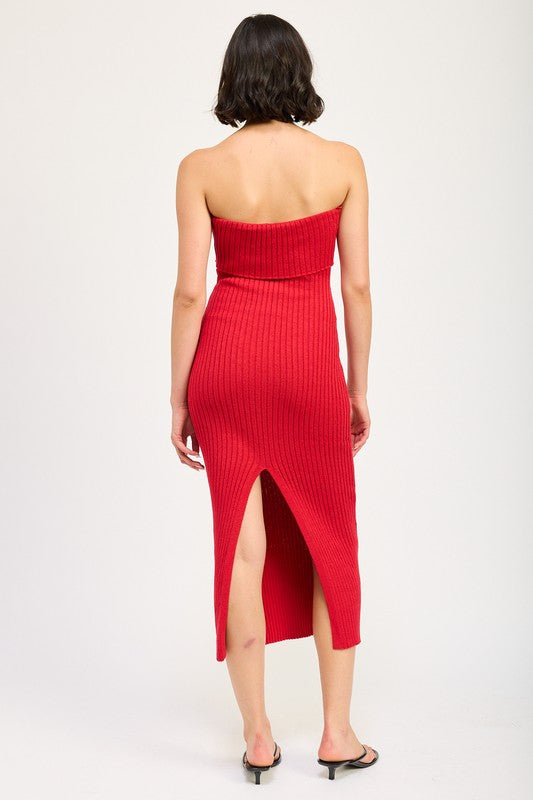 FOLD OVER RIBBED TUBE DRESS - Fuzzys Fashion USA
