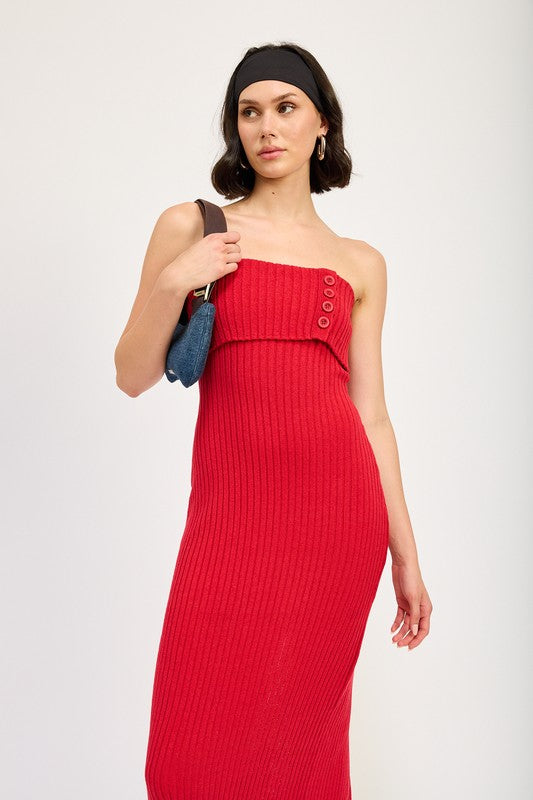 FOLD OVER RIBBED TUBE DRESS - Fuzzys Fashion USA