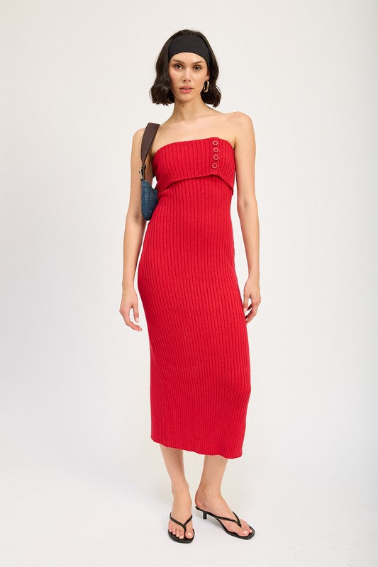 FOLD OVER RIBBED TUBE DRESS - Fuzzys Fashion USA