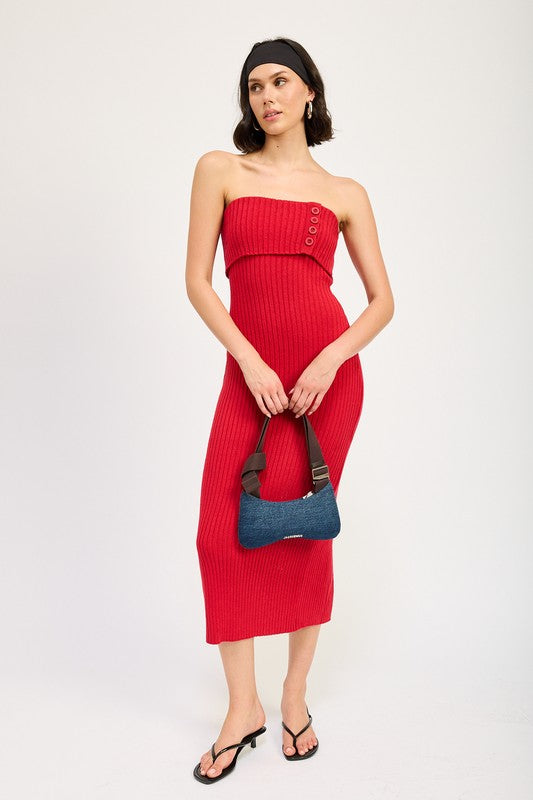 FOLD OVER RIBBED TUBE DRESS - Fuzzys Fashion USA