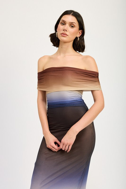 OFF SHOULDER OMBRE MIDI DRESS - Fuzzys Fashion USA