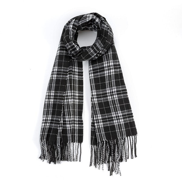 STRIPED PLAID FRINGED SCARF - Fuzzys Fashion USA