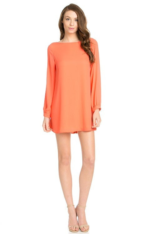 long sleeve shift dress coral - Fuzzys Fashion USA