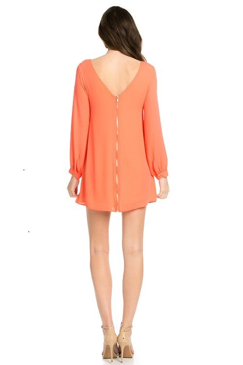 long sleeve shift dress coral - Fuzzys Fashion USA