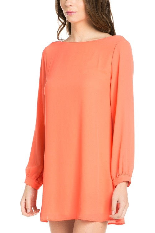 long sleeve shift dress coral - Fuzzys Fashion USA